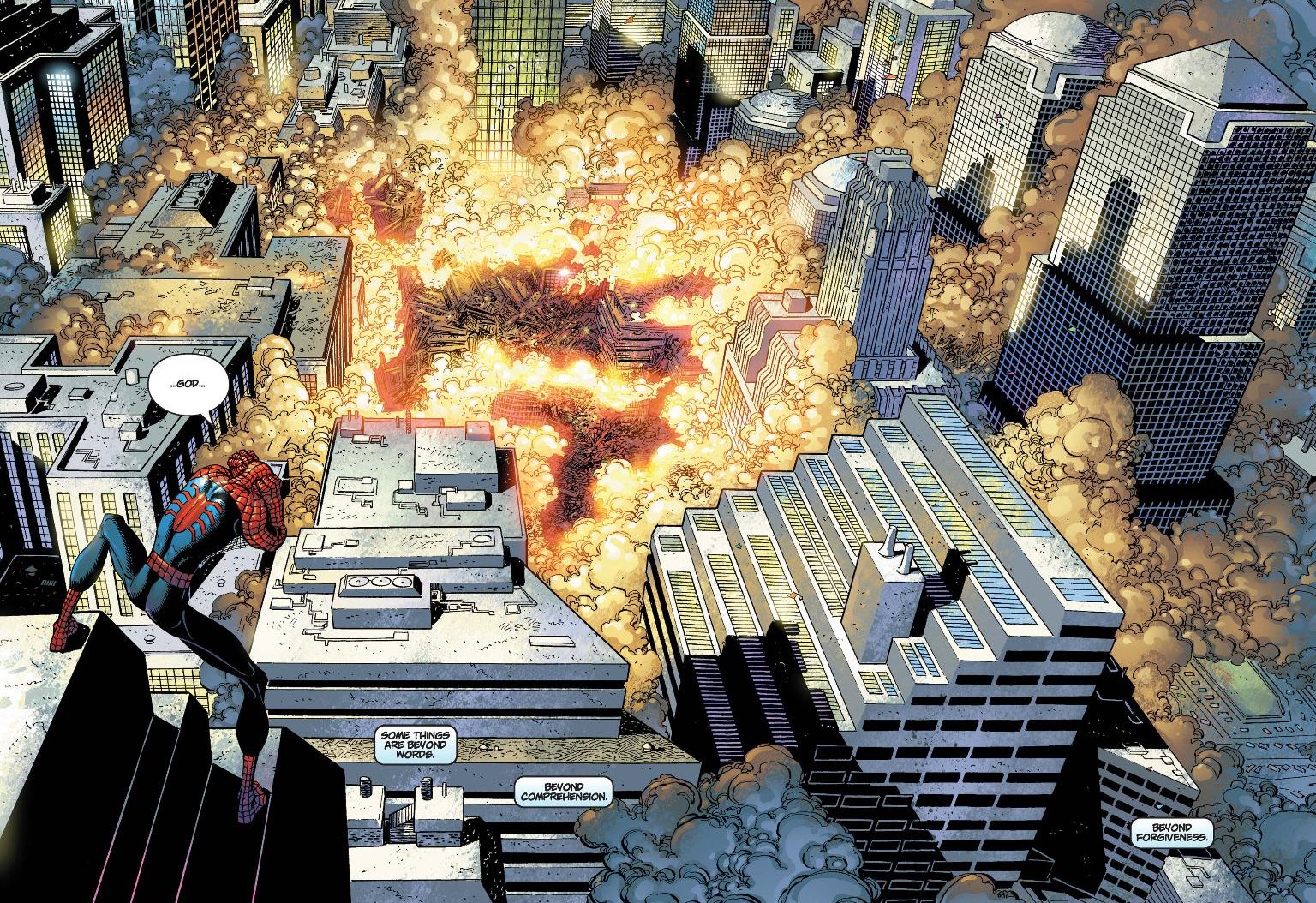 Человеко-паук на развалинах Всемирного торгового центра